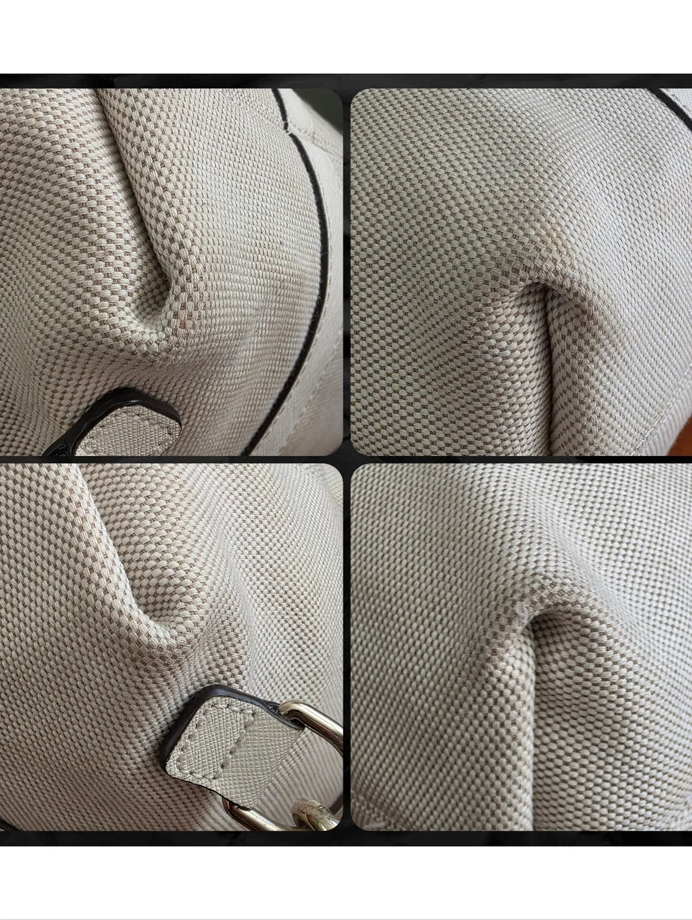 Henri Bendel Jetsetter Convertible Backpack Cream Canvas Leather Bag